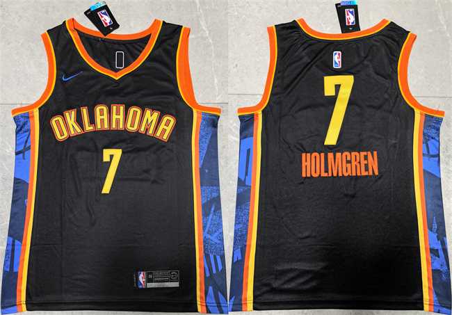 Mens Oklahoma City Thunder #7 Chet Holmgren Black 2024 City Edition Stitched Basketball Jersey